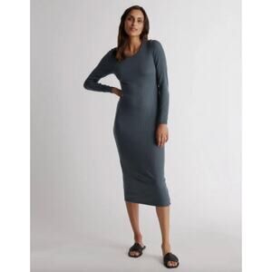 Quince Tencel Rib Knit Long Sleeve Dress in Dark Olive